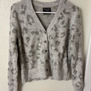 Abercrombie & Fitch Gray Cardigan Sweater with Leopard Print